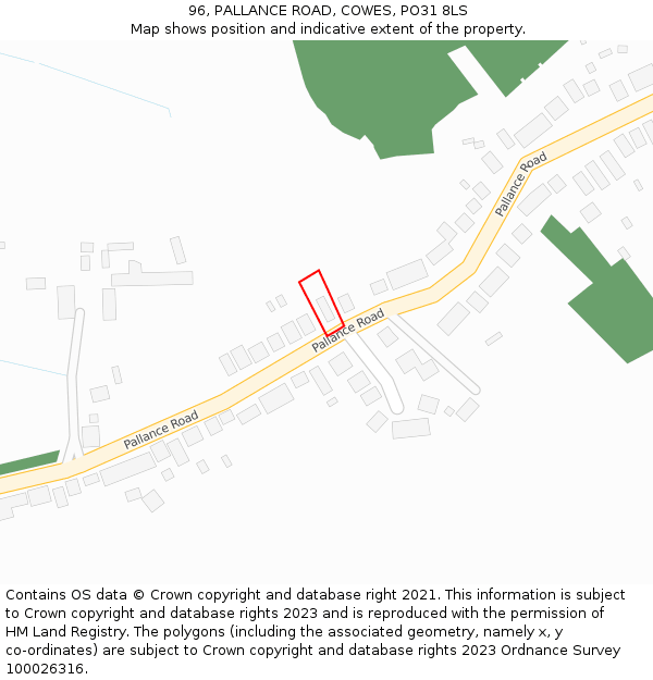 96, PALLANCE ROAD, COWES, PO31 8LS: Location map and indicative extent of plot