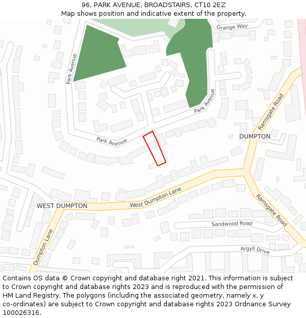 96, PARK AVENUE, BROADSTAIRS, CT10 2EZ: Location map and indicative extent of plot