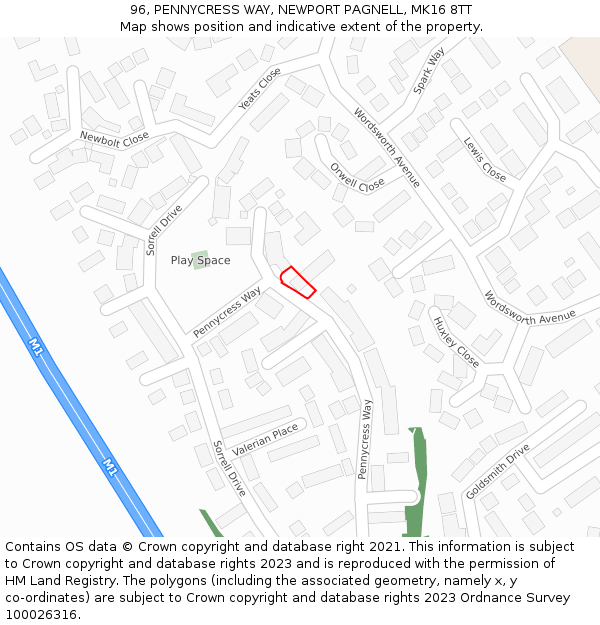 96, PENNYCRESS WAY, NEWPORT PAGNELL, MK16 8TT: Location map and indicative extent of plot