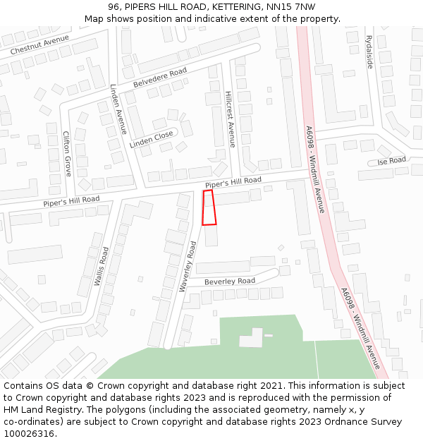 96, PIPERS HILL ROAD, KETTERING, NN15 7NW: Location map and indicative extent of plot