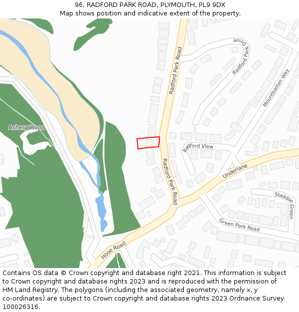 96, RADFORD PARK ROAD, PLYMOUTH, PL9 9DX: Location map and indicative extent of plot