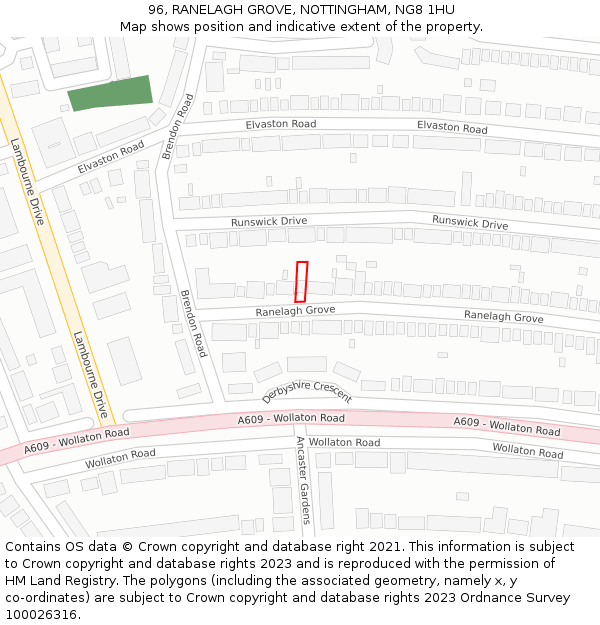 96, RANELAGH GROVE, NOTTINGHAM, NG8 1HU: Location map and indicative extent of plot