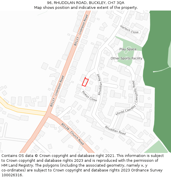 96, RHUDDLAN ROAD, BUCKLEY, CH7 3QA: Location map and indicative extent of plot