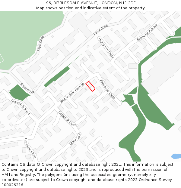 96, RIBBLESDALE AVENUE, LONDON, N11 3DF: Location map and indicative extent of plot