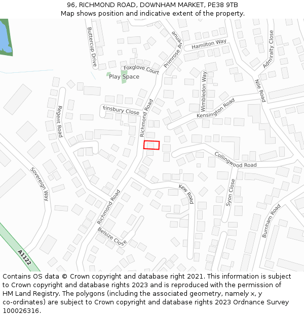 96, RICHMOND ROAD, DOWNHAM MARKET, PE38 9TB: Location map and indicative extent of plot
