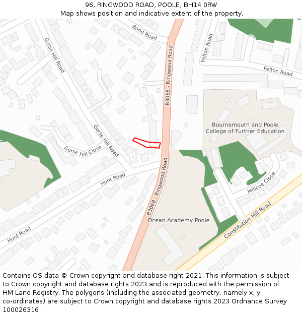 96, RINGWOOD ROAD, POOLE, BH14 0RW: Location map and indicative extent of plot