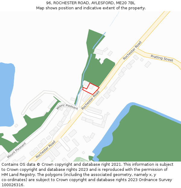 96, ROCHESTER ROAD, AYLESFORD, ME20 7BL: Location map and indicative extent of plot