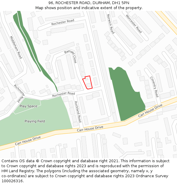 96, ROCHESTER ROAD, DURHAM, DH1 5PN: Location map and indicative extent of plot