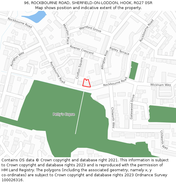 96, ROCKBOURNE ROAD, SHERFIELD-ON-LODDON, HOOK, RG27 0SR: Location map and indicative extent of plot