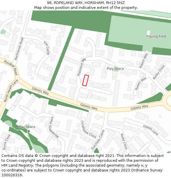 96, ROPELAND WAY, HORSHAM, RH12 5NZ: Location map and indicative extent of plot