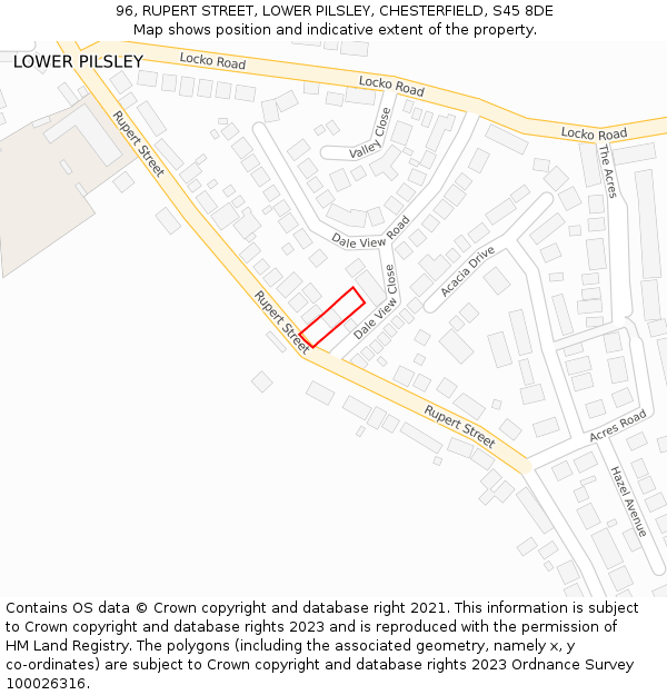 96, RUPERT STREET, LOWER PILSLEY, CHESTERFIELD, S45 8DE: Location map and indicative extent of plot