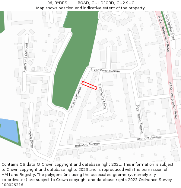 96, RYDES HILL ROAD, GUILDFORD, GU2 9UG: Location map and indicative extent of plot