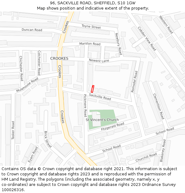 96, SACKVILLE ROAD, SHEFFIELD, S10 1GW: Location map and indicative extent of plot