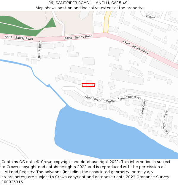 96, SANDPIPER ROAD, LLANELLI, SA15 4SH: Location map and indicative extent of plot