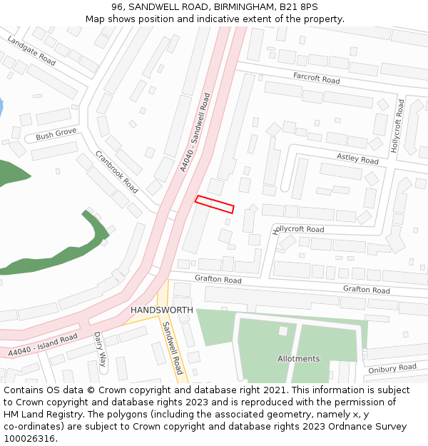 96, SANDWELL ROAD, BIRMINGHAM, B21 8PS: Location map and indicative extent of plot