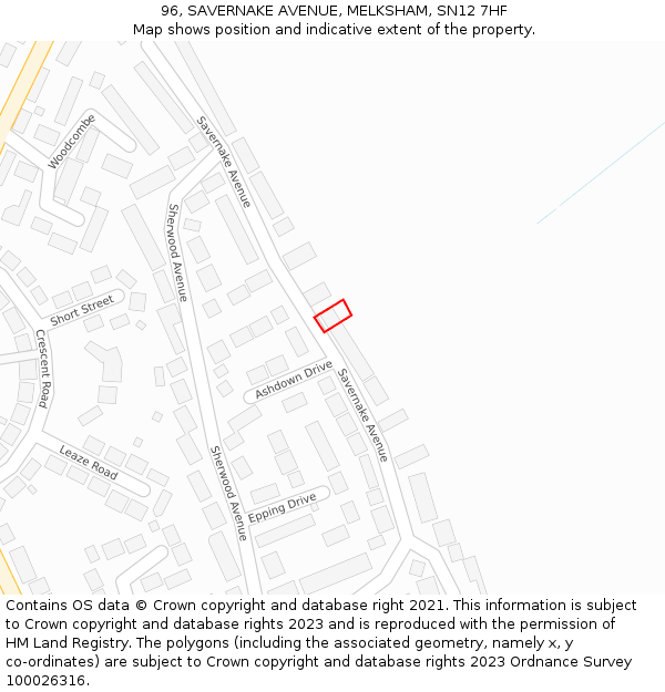 96, SAVERNAKE AVENUE, MELKSHAM, SN12 7HF: Location map and indicative extent of plot
