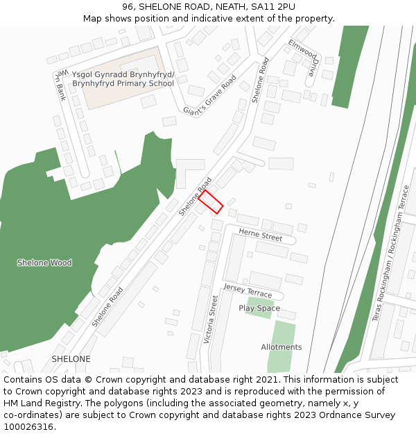 96, SHELONE ROAD, NEATH, SA11 2PU: Location map and indicative extent of plot