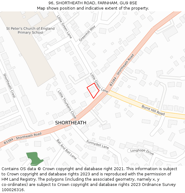 96, SHORTHEATH ROAD, FARNHAM, GU9 8SE: Location map and indicative extent of plot