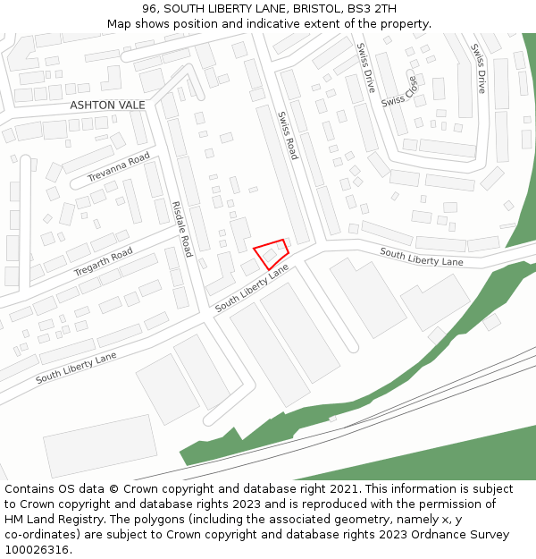 96, SOUTH LIBERTY LANE, BRISTOL, BS3 2TH: Location map and indicative extent of plot
