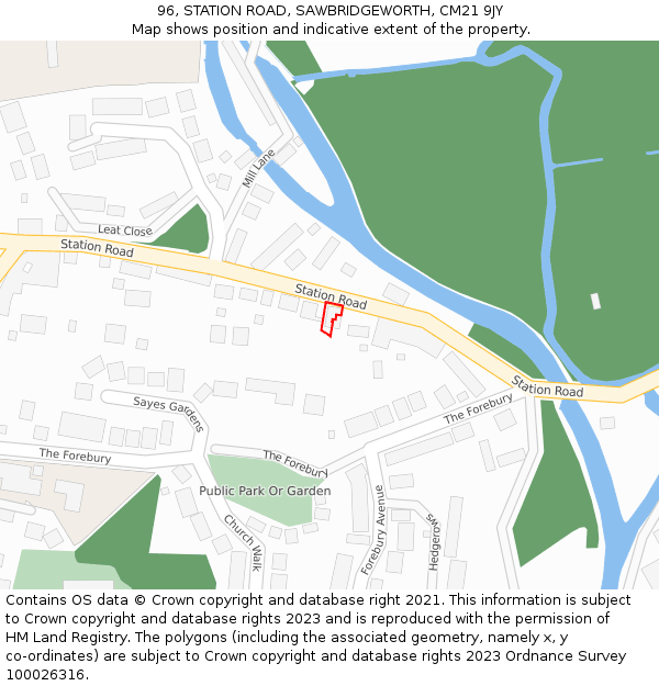 96, STATION ROAD, SAWBRIDGEWORTH, CM21 9JY: Location map and indicative extent of plot