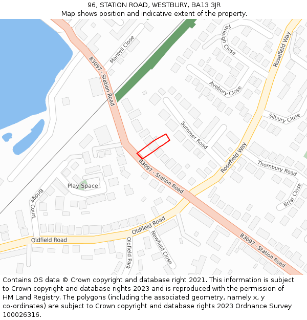 96, STATION ROAD, WESTBURY, BA13 3JR: Location map and indicative extent of plot