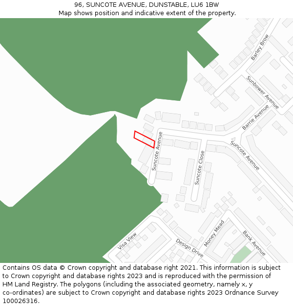 96, SUNCOTE AVENUE, DUNSTABLE, LU6 1BW: Location map and indicative extent of plot