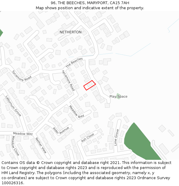 96, THE BEECHES, MARYPORT, CA15 7AH: Location map and indicative extent of plot