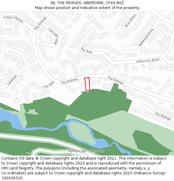 96, THE RIDINGS, ABERDARE, CF44 8AZ: Location map and indicative extent of plot