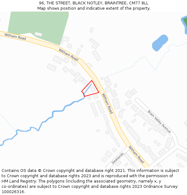 96, THE STREET, BLACK NOTLEY, BRAINTREE, CM77 8LL: Location map and indicative extent of plot