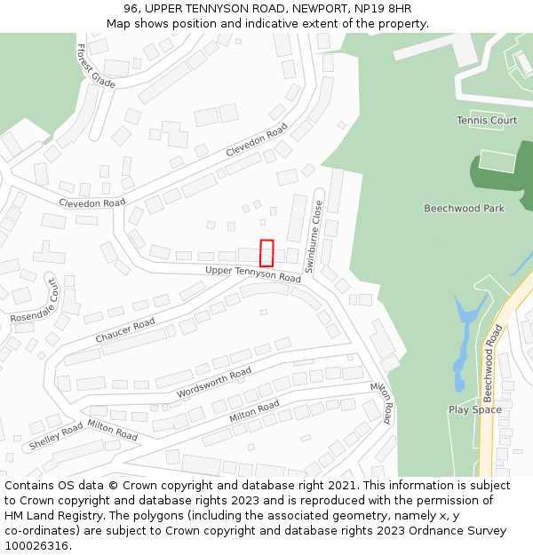 96, UPPER TENNYSON ROAD, NEWPORT, NP19 8HR: Location map and indicative extent of plot
