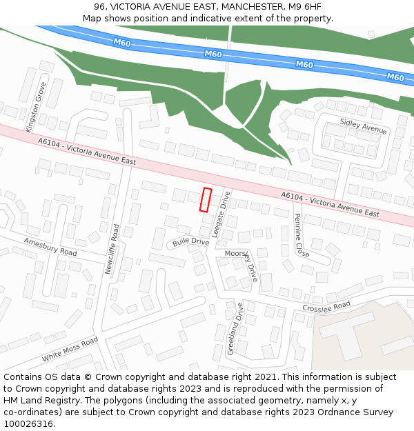96, VICTORIA AVENUE EAST, MANCHESTER, M9 6HF: Location map and indicative extent of plot