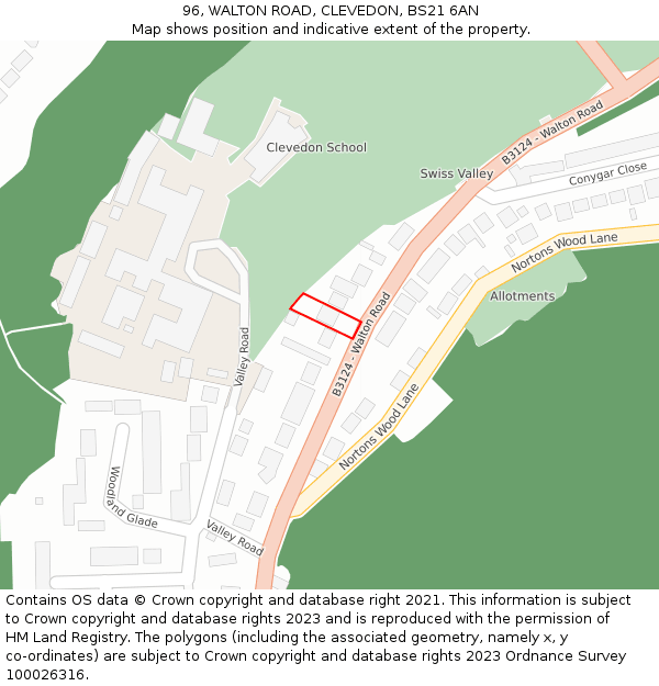 96, WALTON ROAD, CLEVEDON, BS21 6AN: Location map and indicative extent of plot
