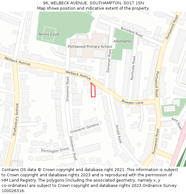 96, WELBECK AVENUE, SOUTHAMPTON, SO17 1SN: Location map and indicative extent of plot