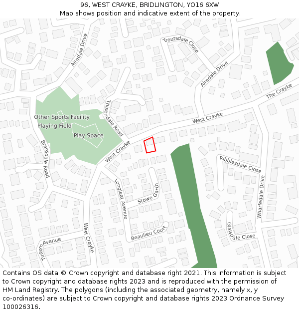 96, WEST CRAYKE, BRIDLINGTON, YO16 6XW: Location map and indicative extent of plot