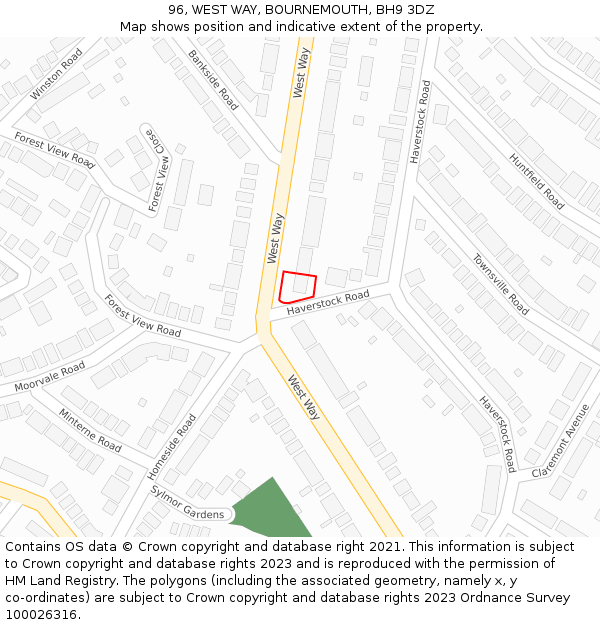 96, WEST WAY, BOURNEMOUTH, BH9 3DZ: Location map and indicative extent of plot