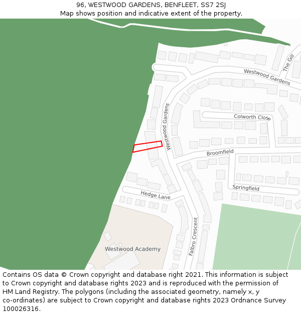 96, WESTWOOD GARDENS, BENFLEET, SS7 2SJ: Location map and indicative extent of plot