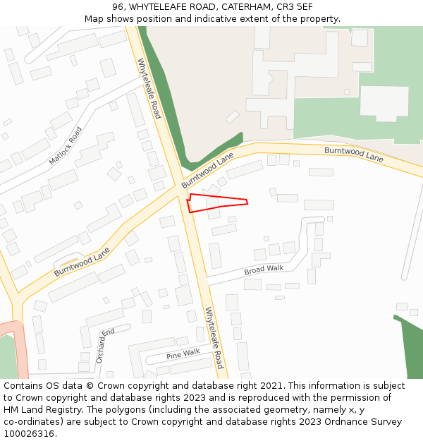 96, WHYTELEAFE ROAD, CATERHAM, CR3 5EF: Location map and indicative extent of plot