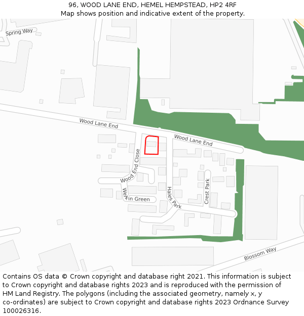 96, WOOD LANE END, HEMEL HEMPSTEAD, HP2 4RF: Location map and indicative extent of plot