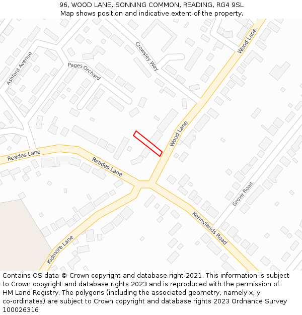 96, WOOD LANE, SONNING COMMON, READING, RG4 9SL: Location map and indicative extent of plot