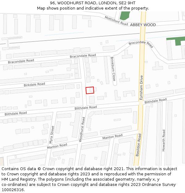 96, WOODHURST ROAD, LONDON, SE2 9HT: Location map and indicative extent of plot