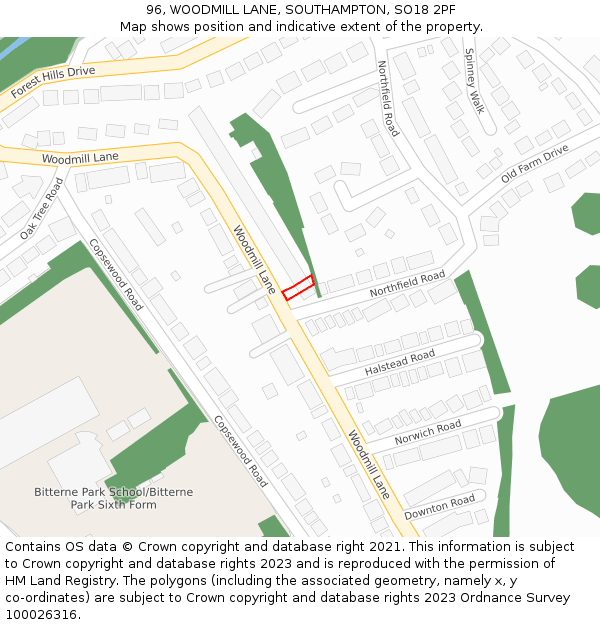 96, WOODMILL LANE, SOUTHAMPTON, SO18 2PF: Location map and indicative extent of plot