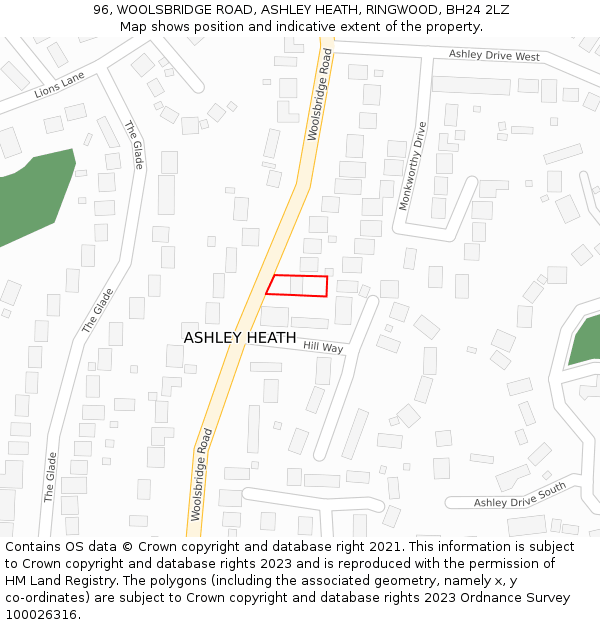 96, WOOLSBRIDGE ROAD, ASHLEY HEATH, RINGWOOD, BH24 2LZ: Location map and indicative extent of plot