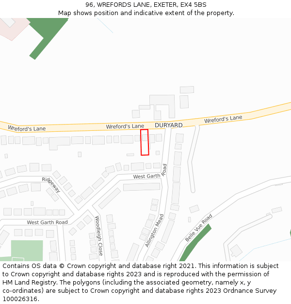 96, WREFORDS LANE, EXETER, EX4 5BS: Location map and indicative extent of plot