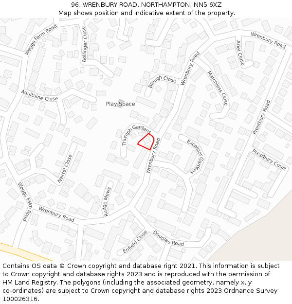 96, WRENBURY ROAD, NORTHAMPTON, NN5 6XZ: Location map and indicative extent of plot