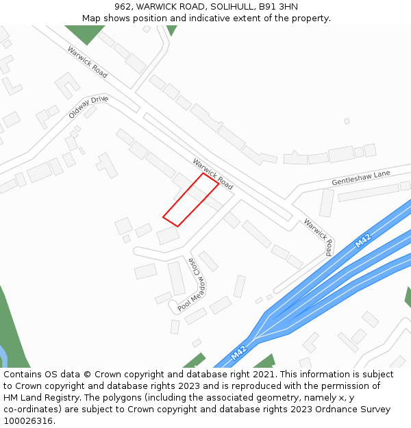 962, WARWICK ROAD, SOLIHULL, B91 3HN: Location map and indicative extent of plot
