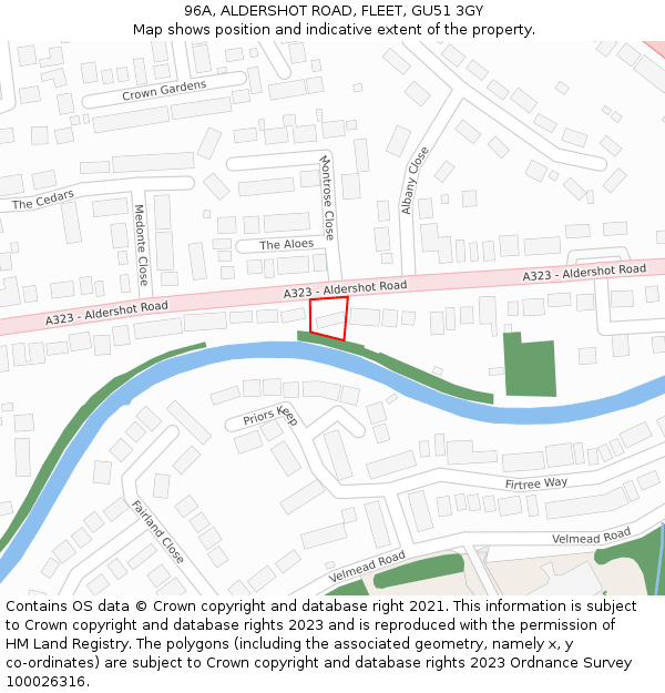 96A, ALDERSHOT ROAD, FLEET, GU51 3GY: Location map and indicative extent of plot