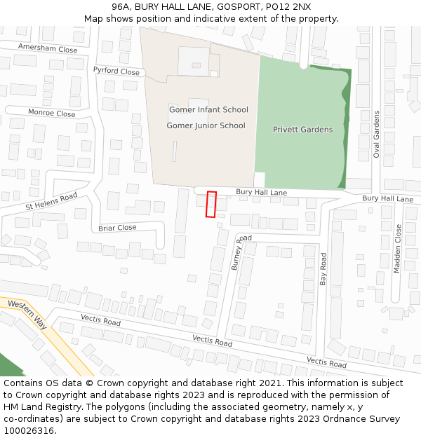 96A, BURY HALL LANE, GOSPORT, PO12 2NX: Location map and indicative extent of plot