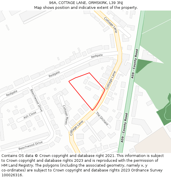 96A, COTTAGE LANE, ORMSKIRK, L39 3NJ: Location map and indicative extent of plot