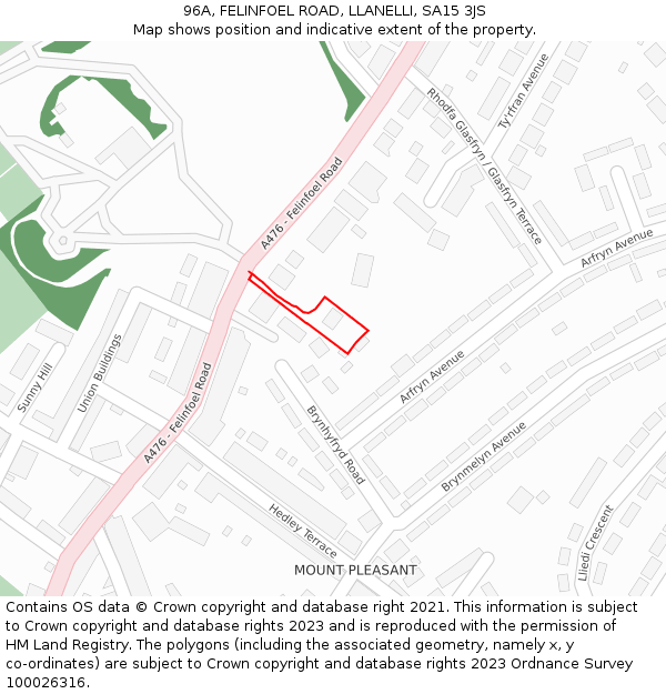 96A, FELINFOEL ROAD, LLANELLI, SA15 3JS: Location map and indicative extent of plot