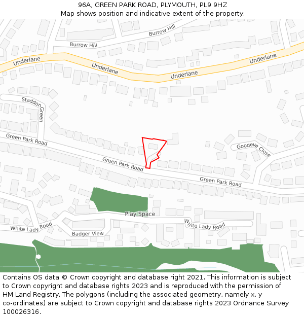 96A, GREEN PARK ROAD, PLYMOUTH, PL9 9HZ: Location map and indicative extent of plot